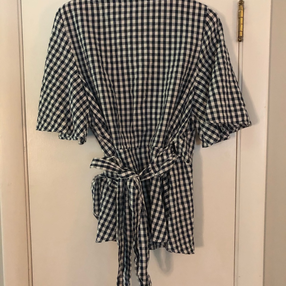 LOFT wrap shirt, blue and white M